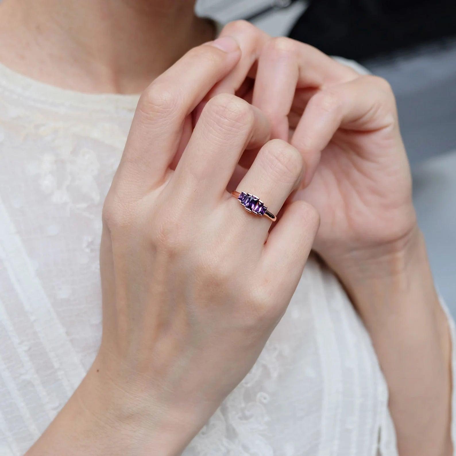 Amethyst Baguette Ring Celestine - SOVATS