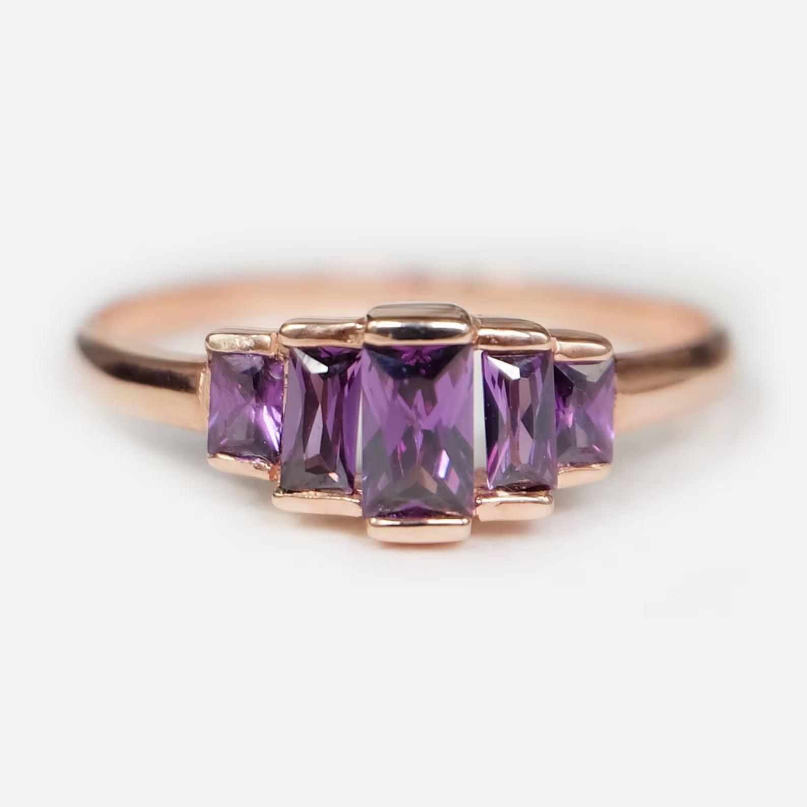 Amethyst Baguette Ring Celestine - SOVATS
