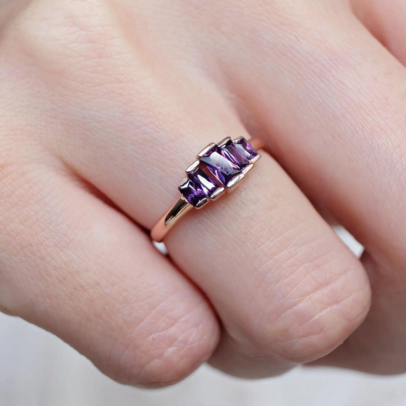 Amethyst Baguette Ring Celestine - SOVATS