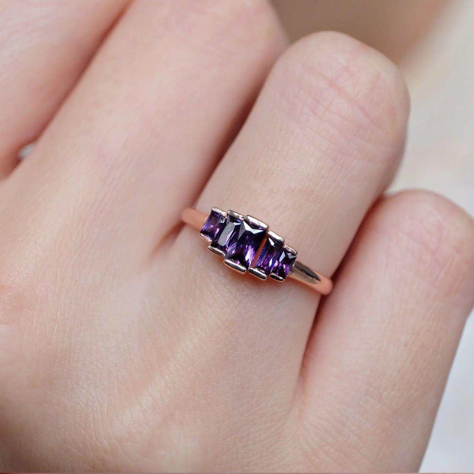 Amethyst Baguette Ring Celestine - SOVATS