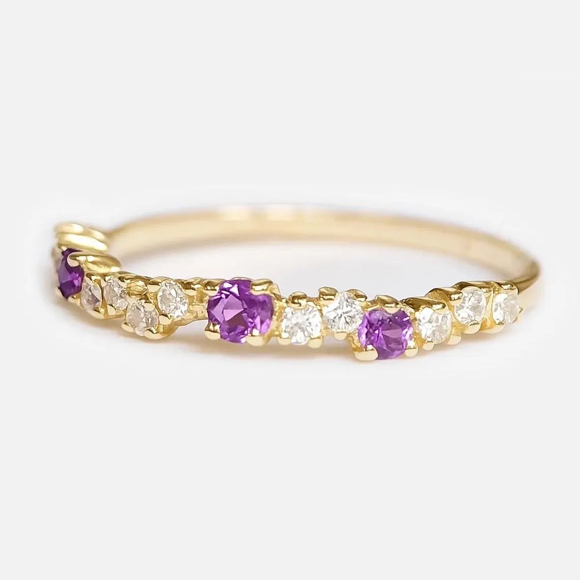 Amethyst Diamond Band Ring Mint - SOVATS