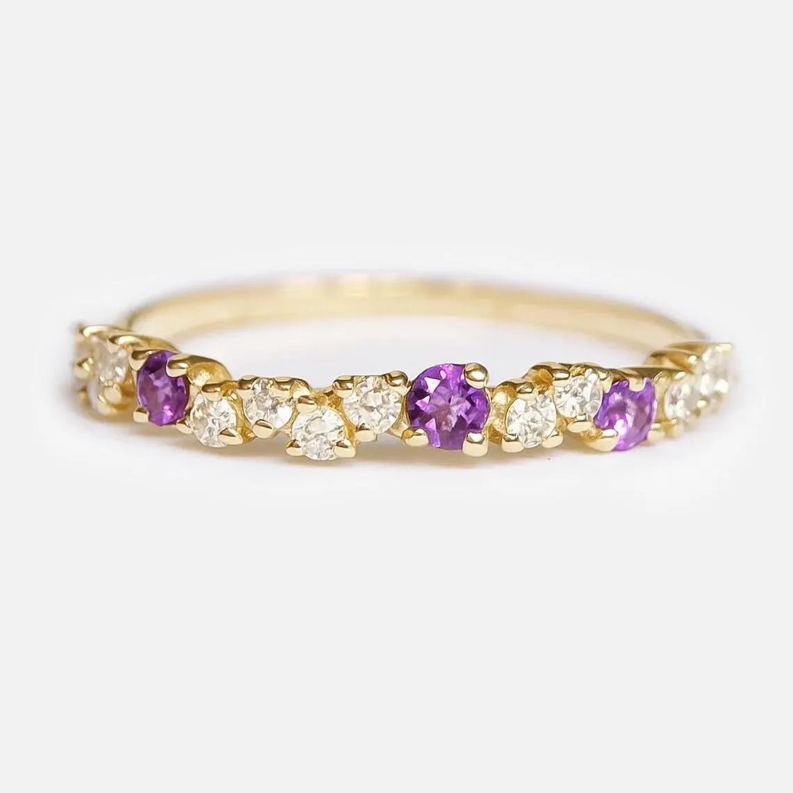Amethyst Diamond Band Ring Mint - SOVATS