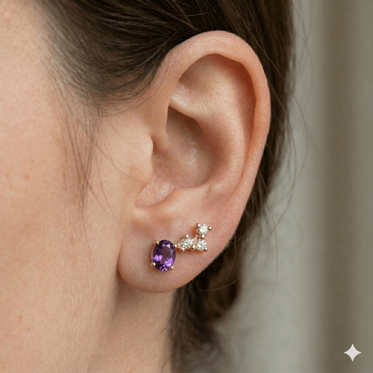 Amethyst Diamond Gold Earrings Amity - SOVATS