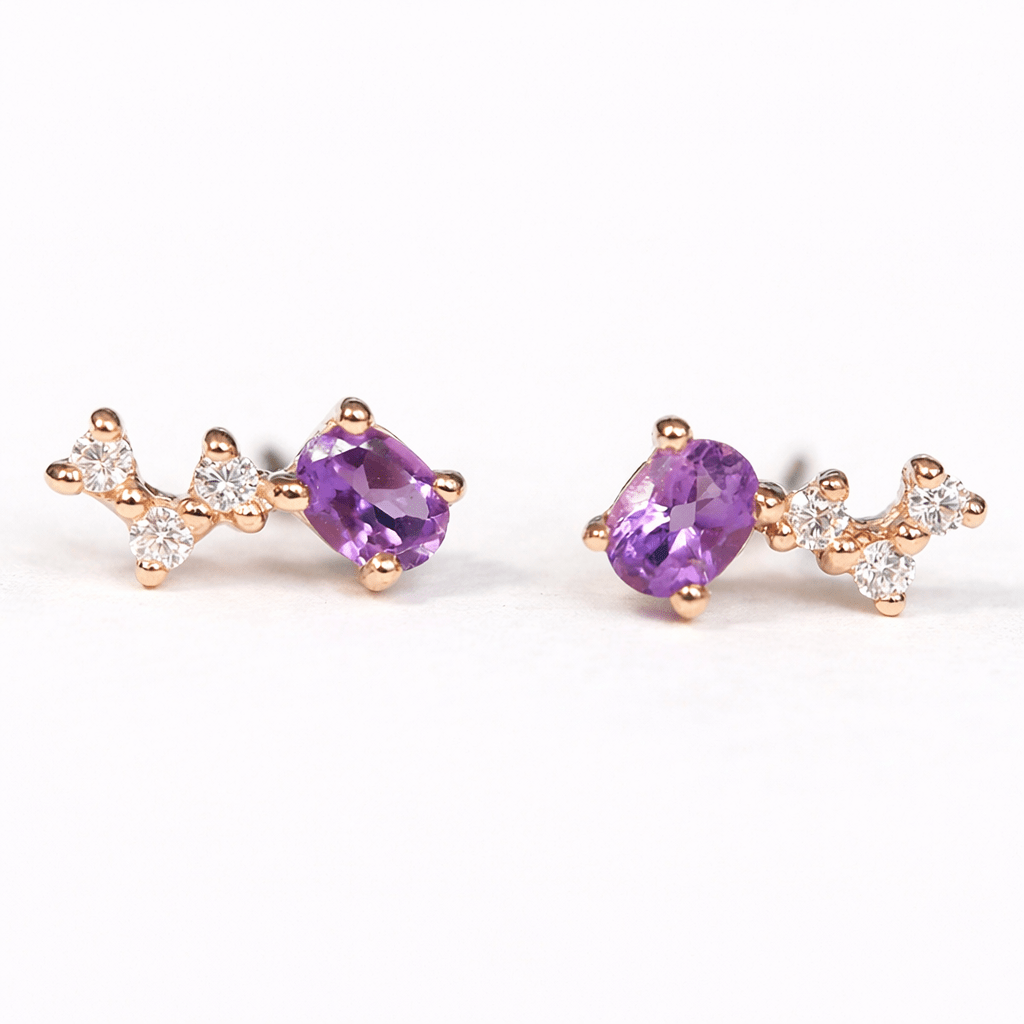 Amethyst Diamond Gold Earrings Amity - SOVATS