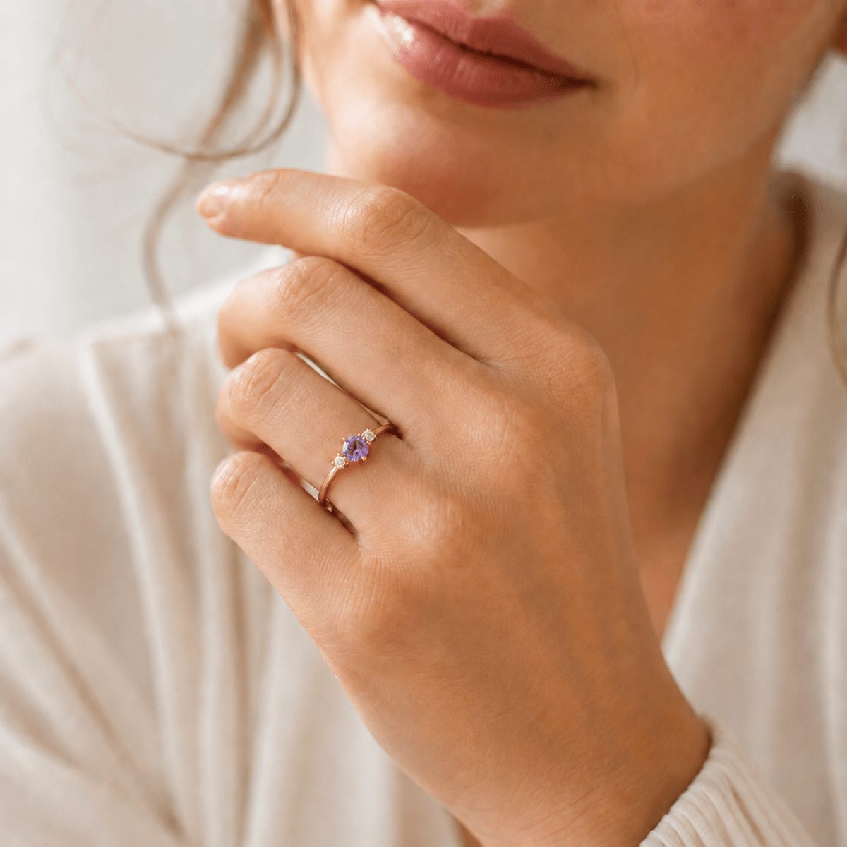 Amethyst Diamond Gold Ring Toki - SOVATS