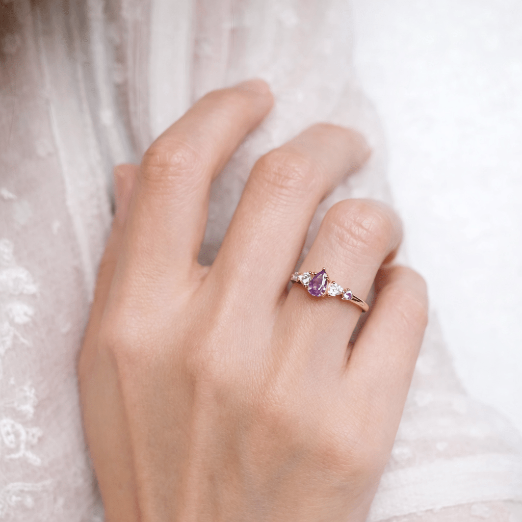 Amethyst Diamond Tanzanite Engagement Gold Ring Mauve - SOVATS