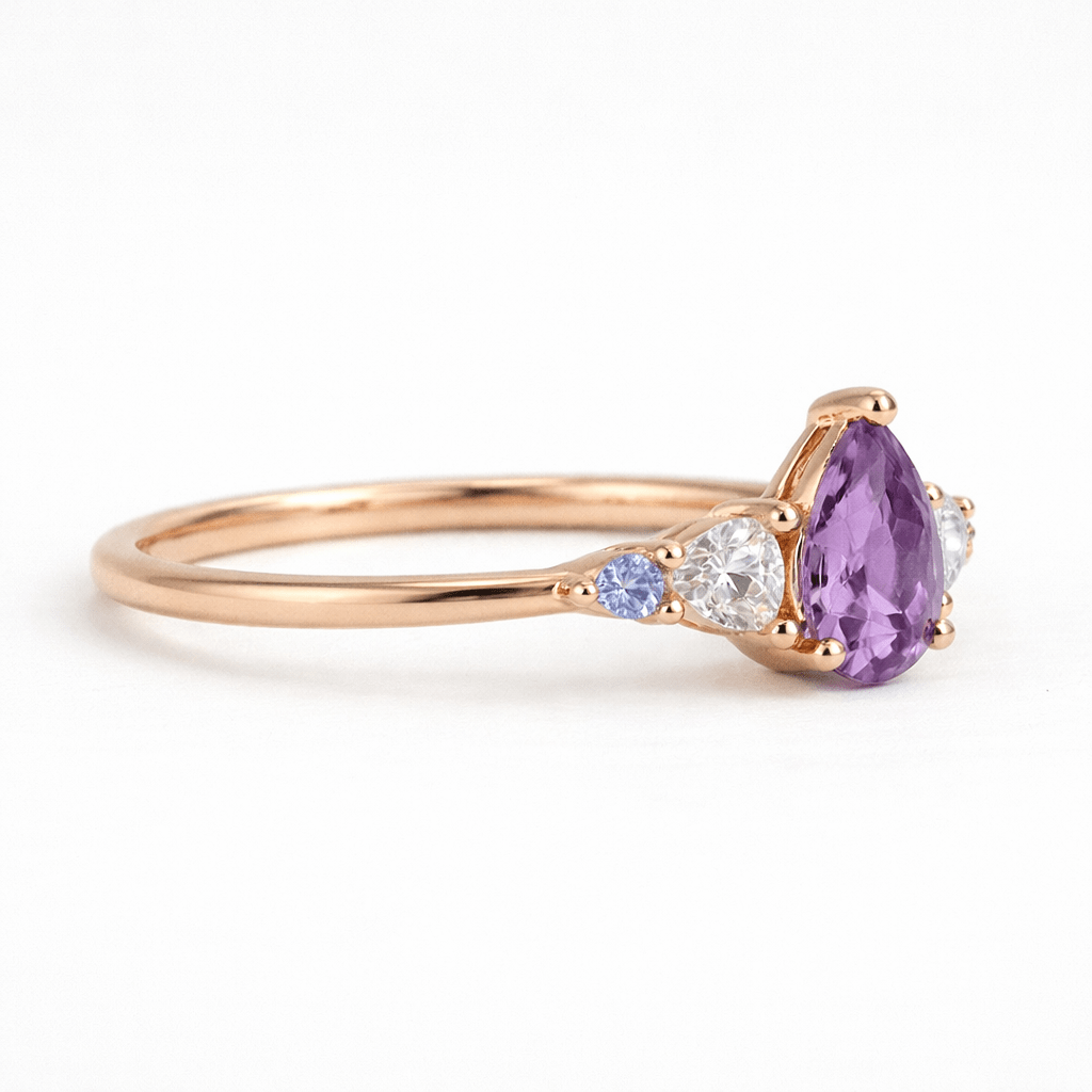 Amethyst Diamond Tanzanite Engagement Gold Ring Mauve - SOVATS