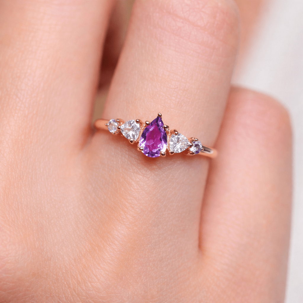 Amethyst Diamond Tanzanite Engagement Gold Ring Mauve - SOVATS