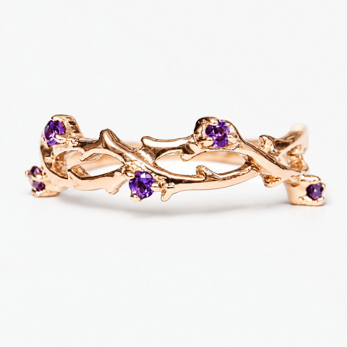 Amethyst Leaf Gold Ring Jie - SOVATS