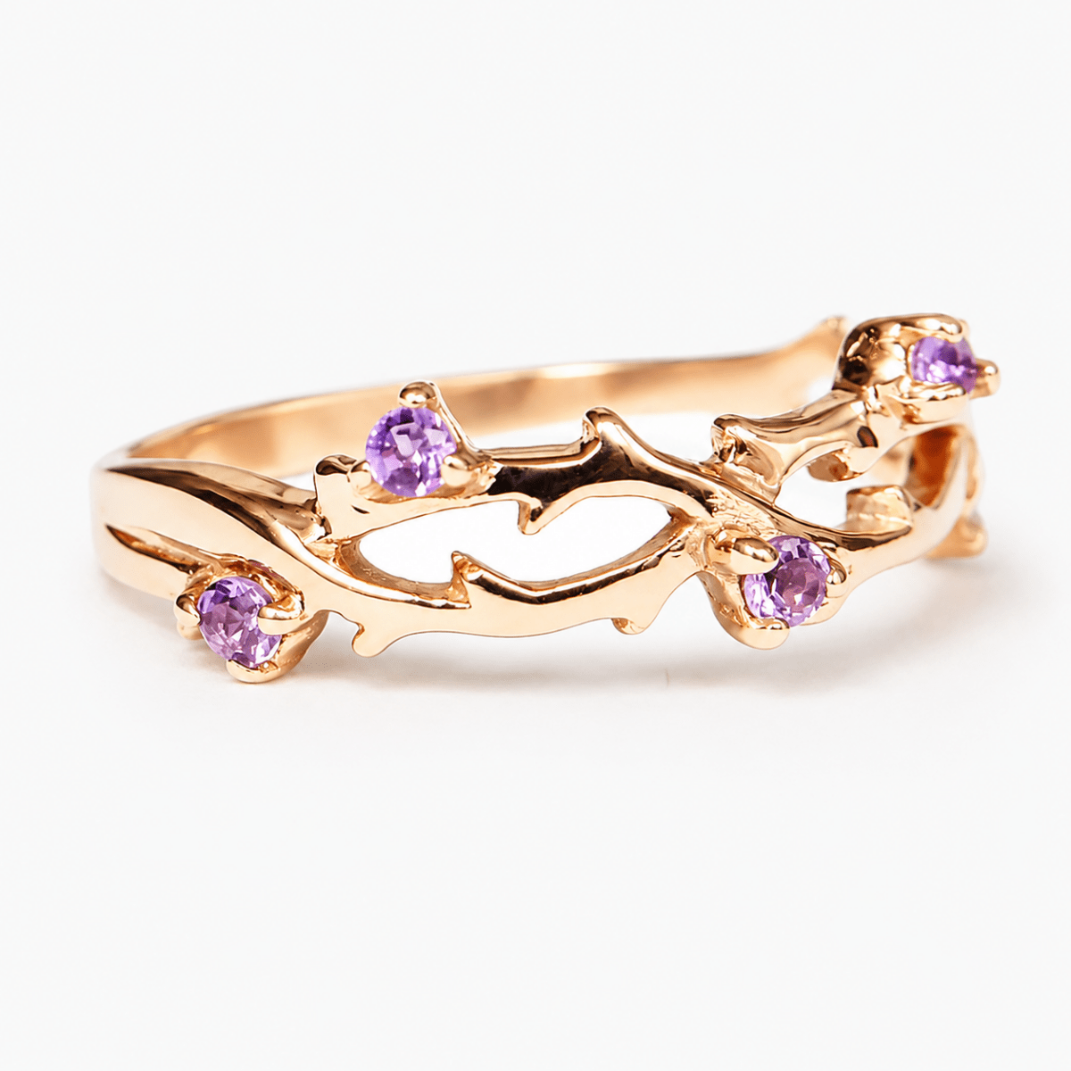 Amethyst Leaf Gold Ring Jie - SOVATS