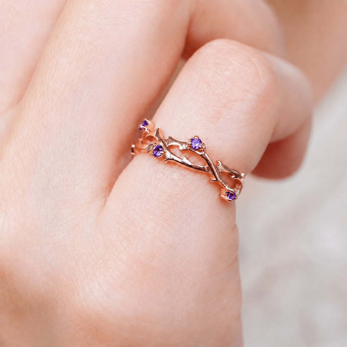 Amethyst Leaf Gold Ring Jie - SOVATS