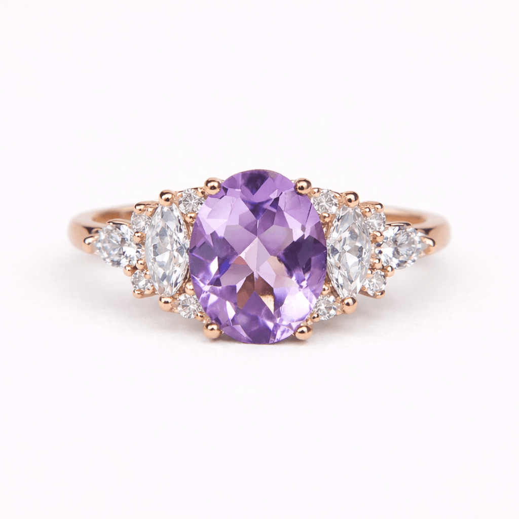Amethyst White Topaz Diamond Engagement Gold Ring Galia - SOVATS