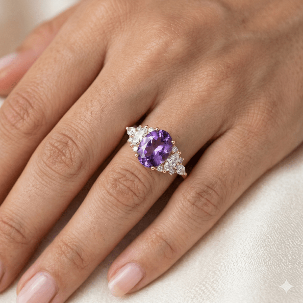 Amethyst White Topaz Diamond Engagement Gold Ring Galia - SOVATS