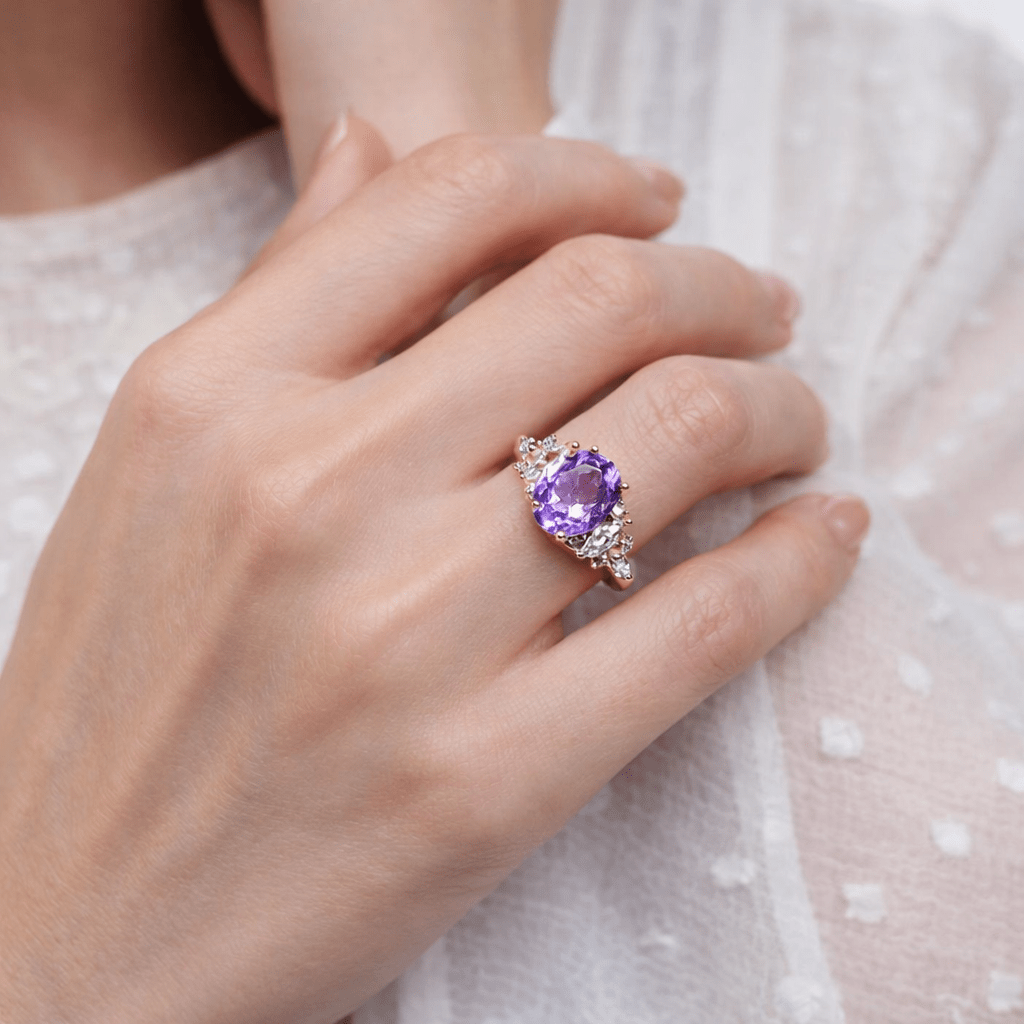 Amethyst White Topaz Diamond Engagement Gold Ring Galia - SOVATS