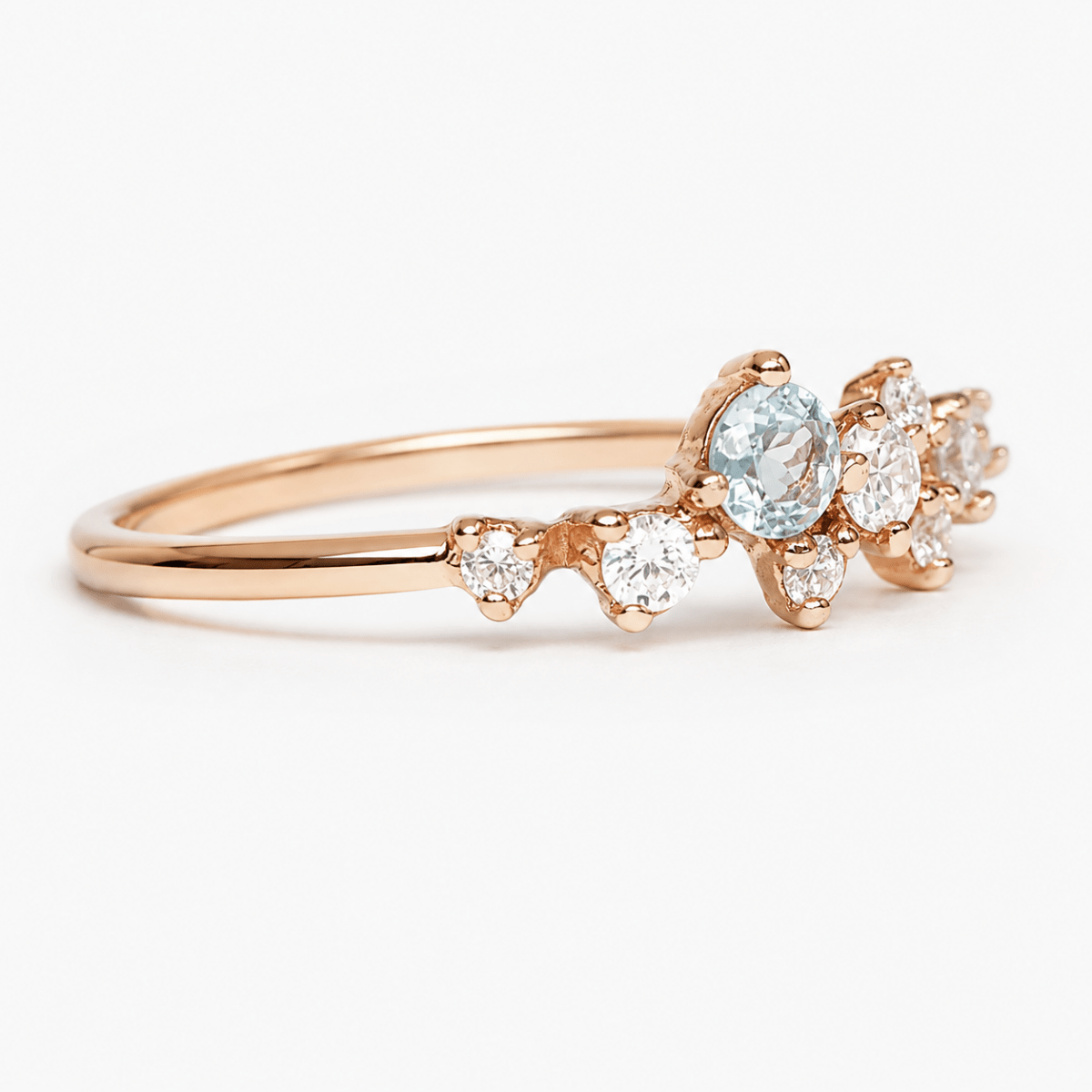 Aquamarine Diamond Cluster Gold Ring Iwona - SOVATS