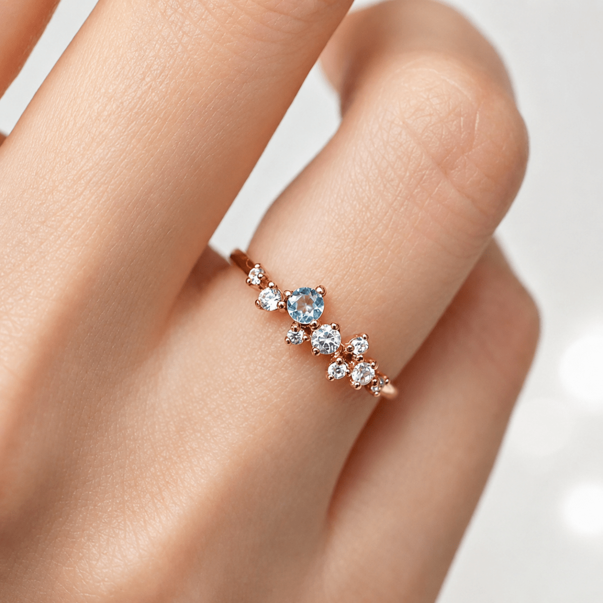 Aquamarine Diamond Cluster Gold Ring Iwona - SOVATS