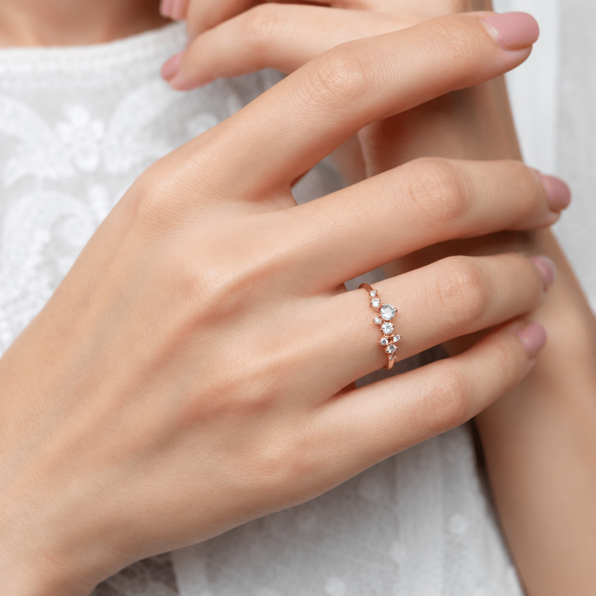 Aquamarine Diamond Cluster Gold Ring Iwona - SOVATS