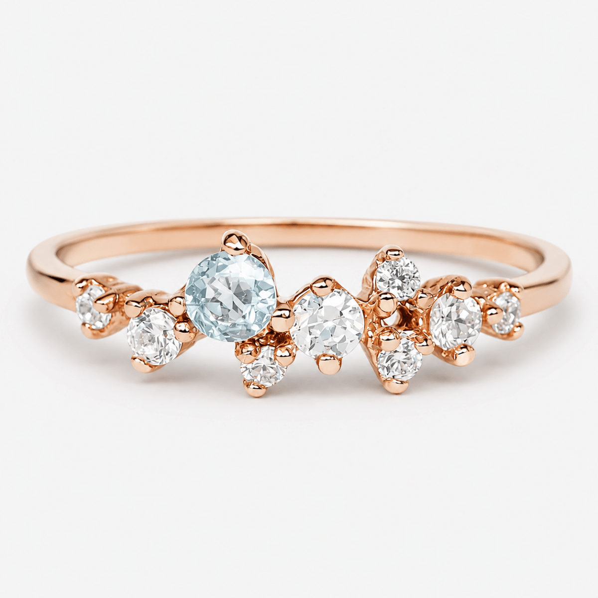 Aquamarine Diamond Cluster Gold Ring Iwona - SOVATS