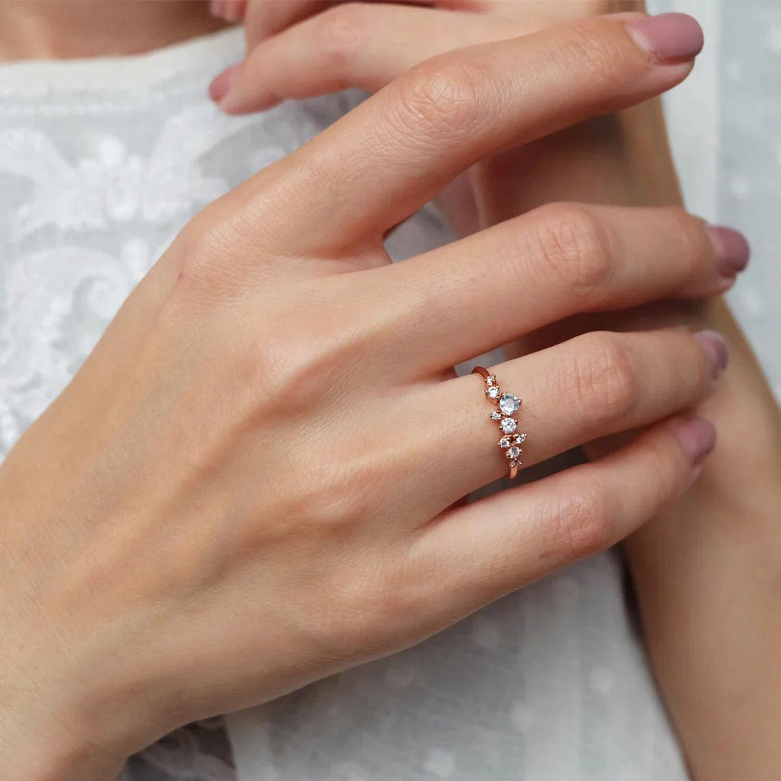 Aquamarine Diamond Cluster Ring Iwona - SOVATS