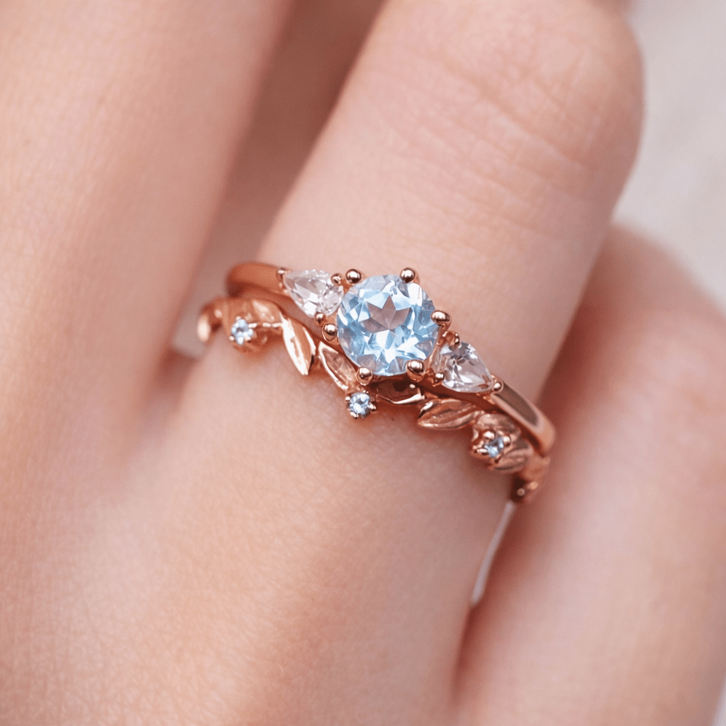 Aquamarine Diamond Engagement Gold Ring Aquiris - SOVATS