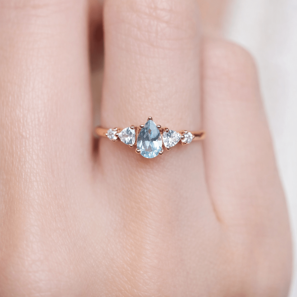 Aquamarine Diamond Engagement Gold Ring Mauve - SOVATS