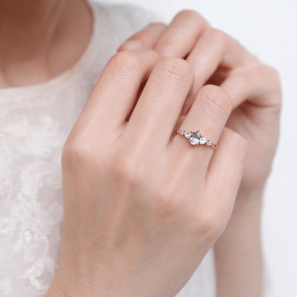 Aquamarine Diamond Engagement Gold Ring Mauve - SOVATS
