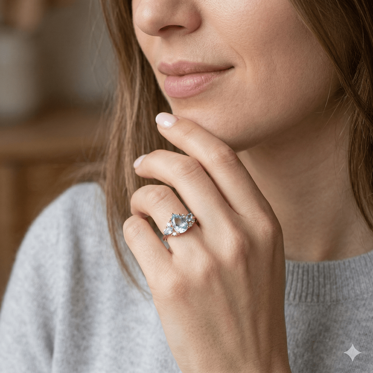 Aquamarine Diamond Engagement Gold Ring Salma - SOVATS