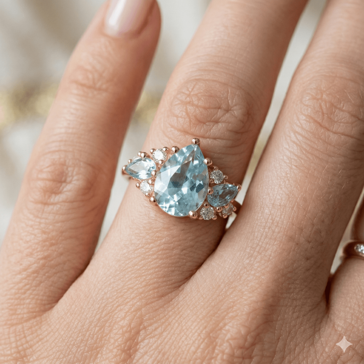 Aquamarine Diamond Engagement Gold Ring Salma - SOVATS