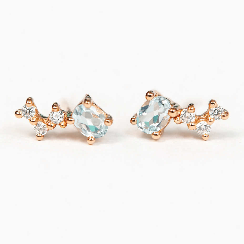 Aquamarine Diamond Gold Earrings Amity - SOVATS
