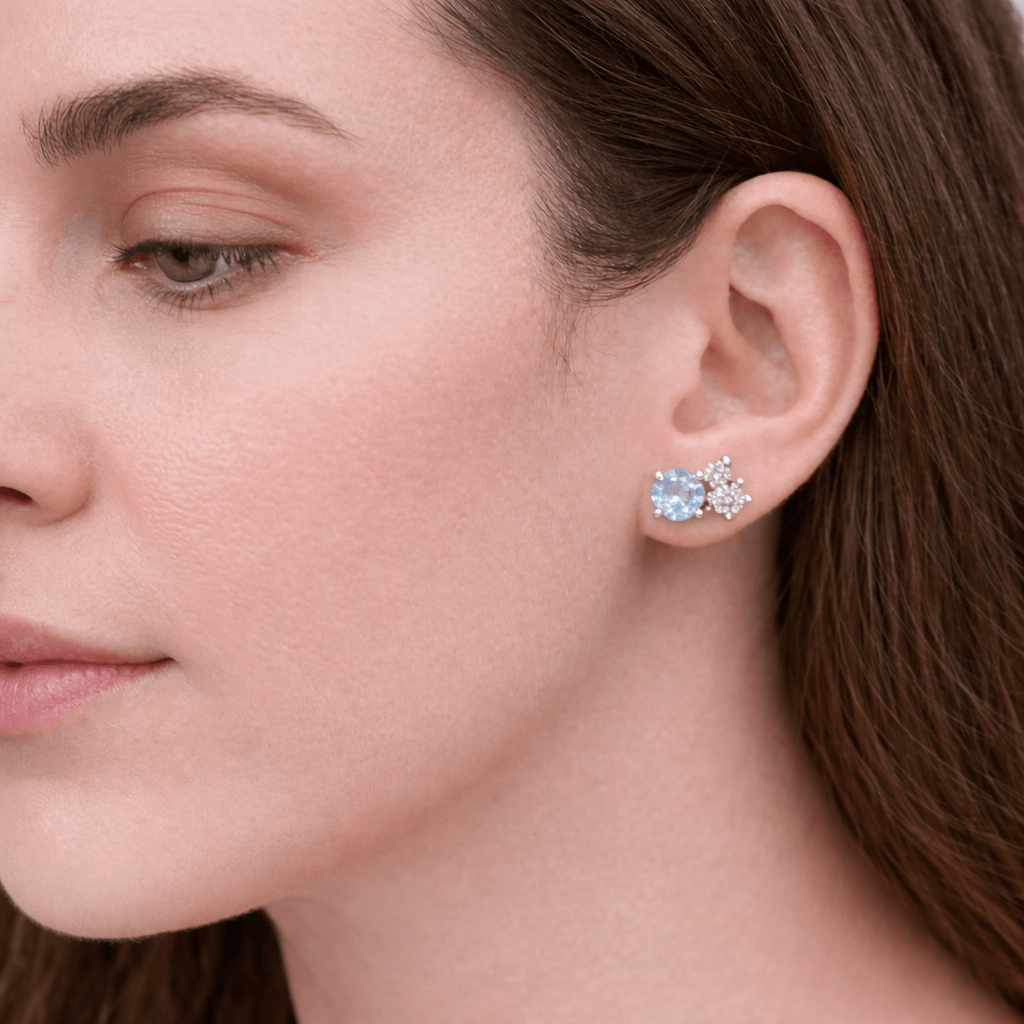 Aquamarine Diamond Gold Earrings Olivia - SOVATS