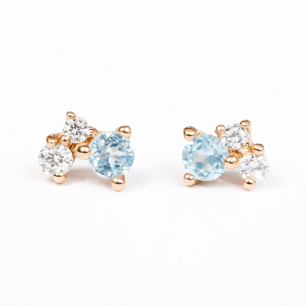 Aquamarine Diamond Gold Earrings Olivia - SOVATS