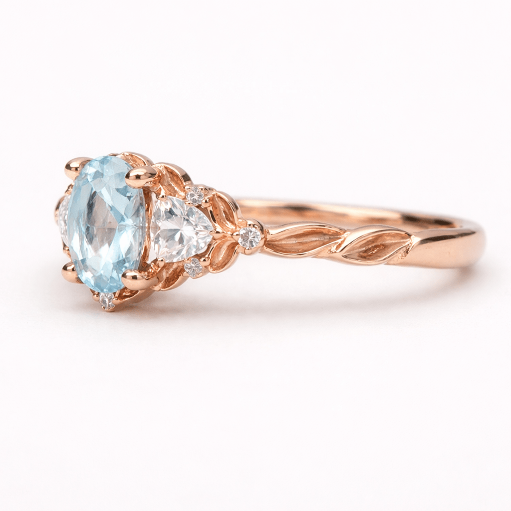 Aquamarine Moissanite Diamond Engagement Gold Ring Kiran - SOVATS