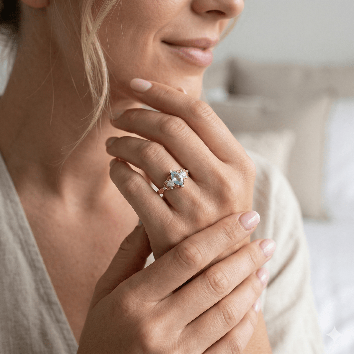 Aquamarine Moissanite Diamond Engagement Gold Ring Kiran - SOVATS