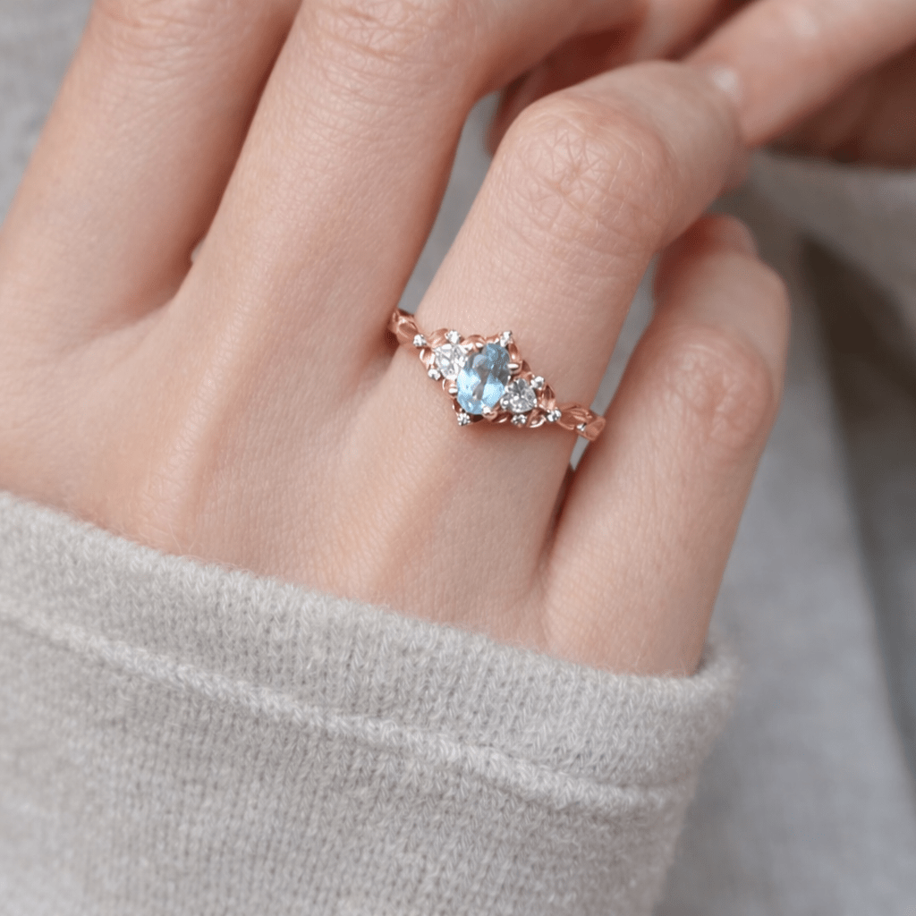Aquamarine Moissanite Diamond Engagement Gold Ring Kiran - SOVATS