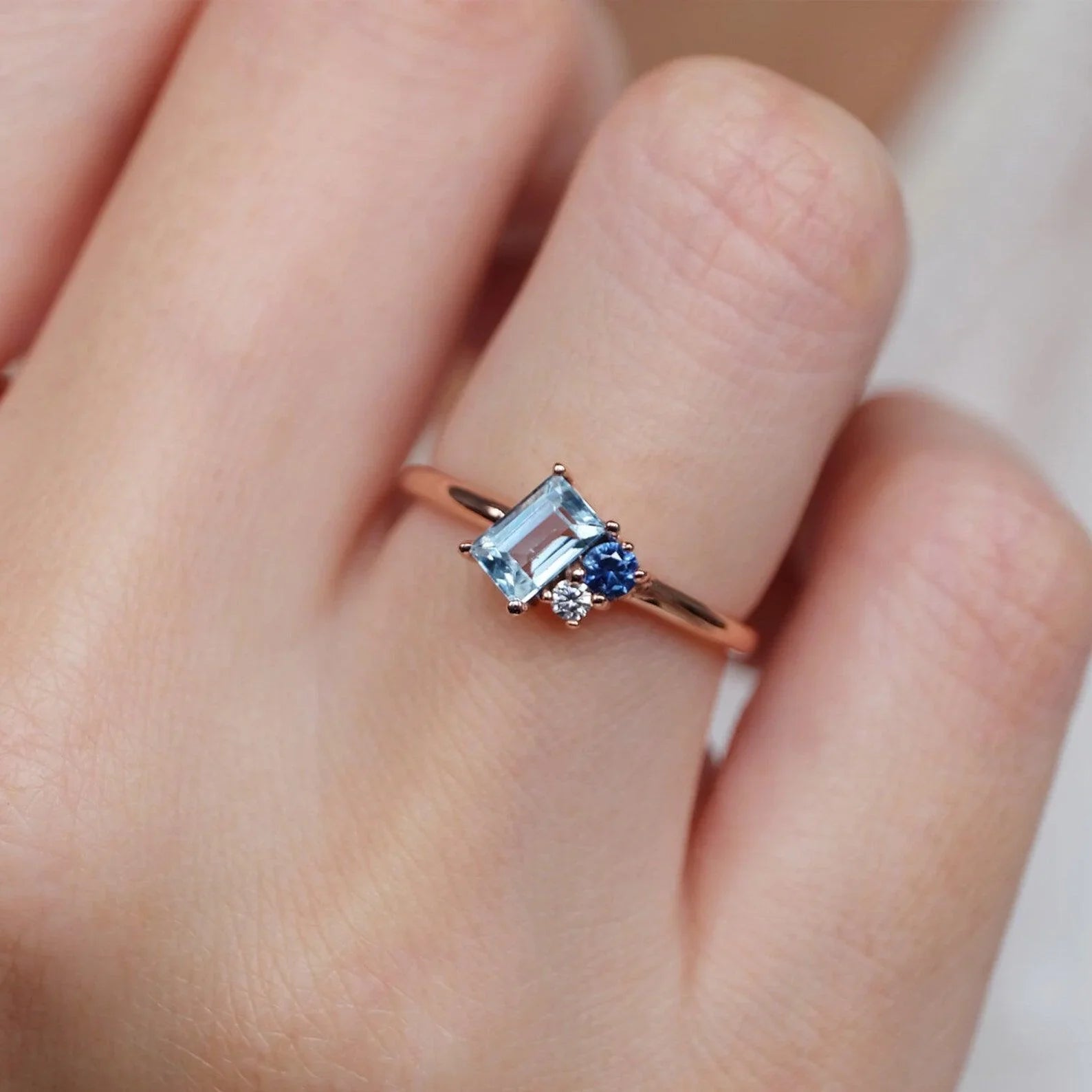 Aquamarine Sapphire Diamond Ring Tiphaine - SOVATS