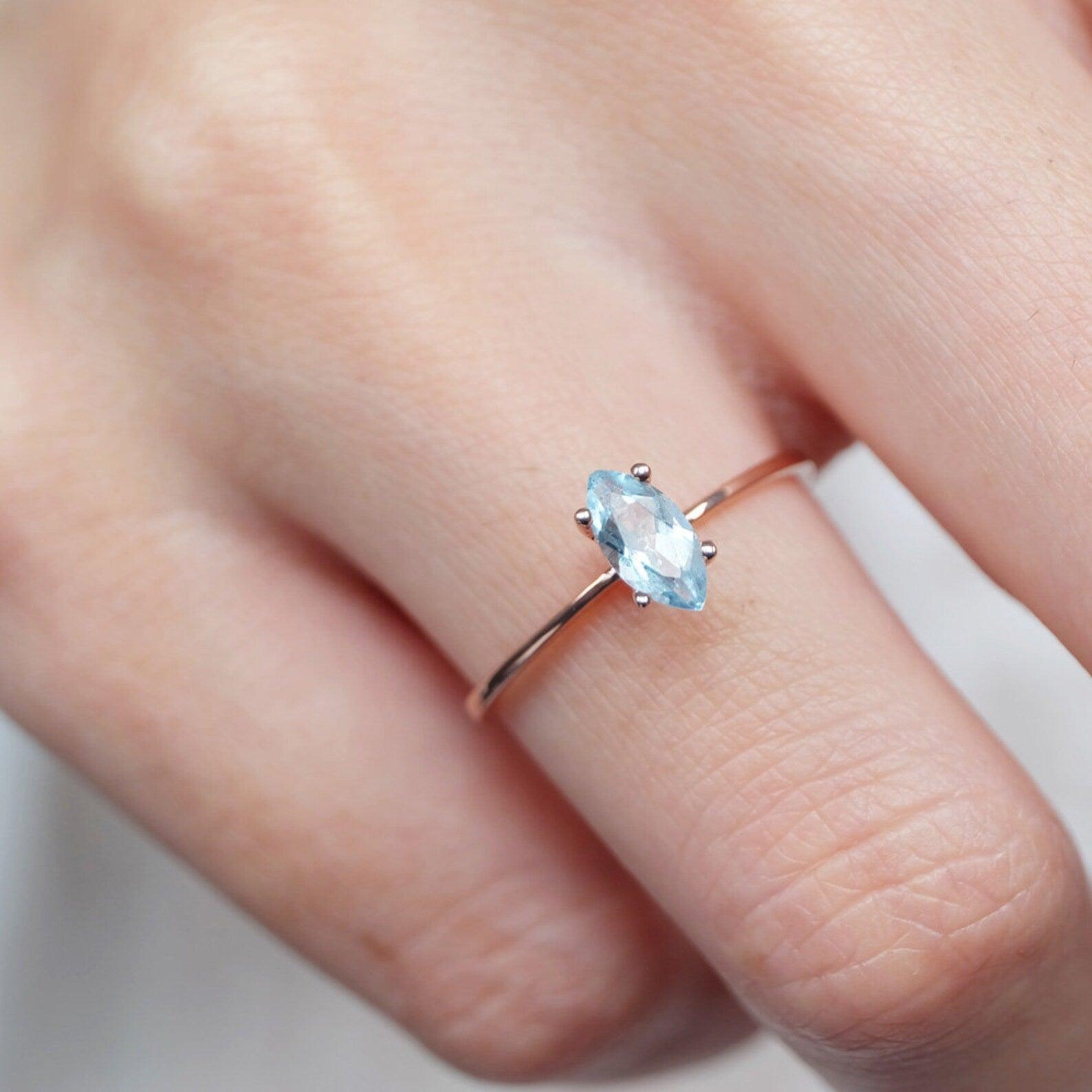 Aquamarine Solitaire Ring Adrianne - SOVATS