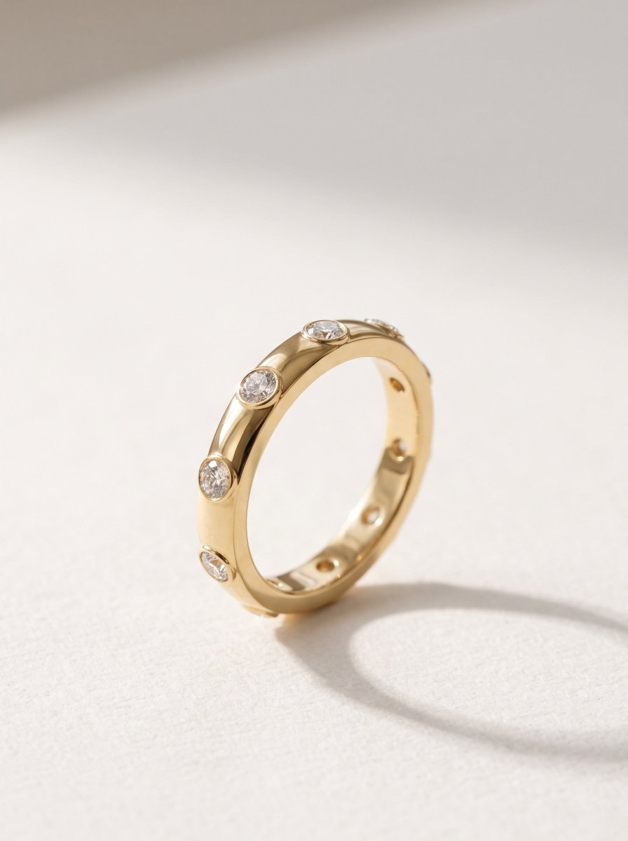Bezel Set Round Lab Diamond Eternity Band in 14K Gold - SOVATS