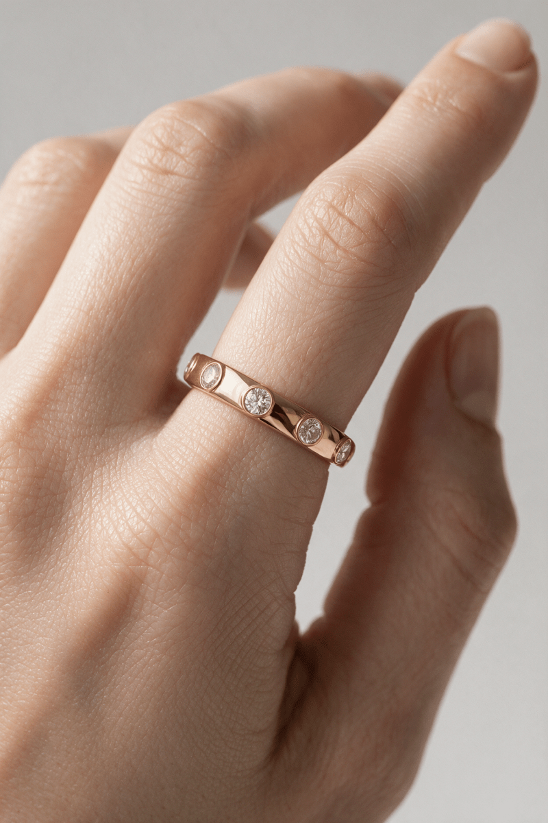 Bezel Set Round Lab Diamond Eternity Band in 14K Gold - SOVATS