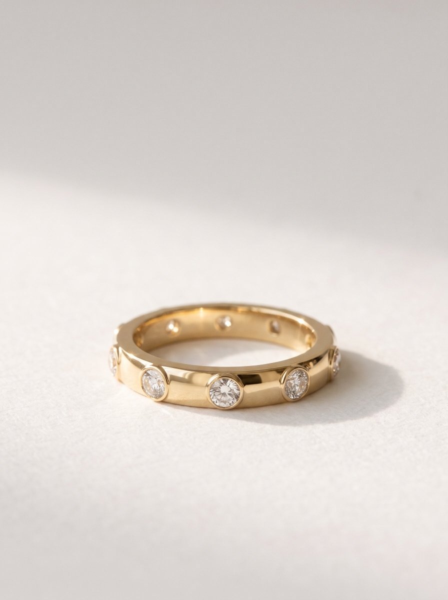Bezel Set Round Lab Diamond Eternity Band in 14K Gold - SOVATS