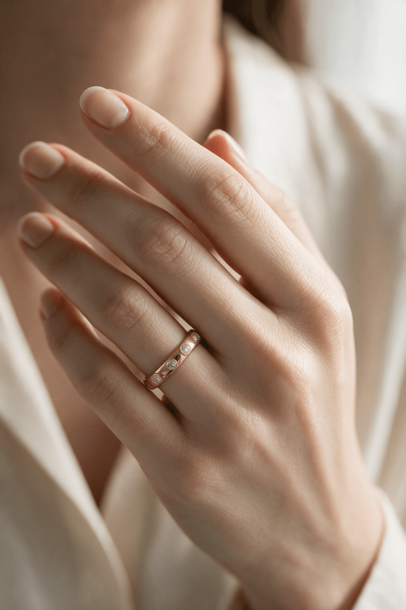 Bezel Set Round Lab Diamond Eternity Band in 14K Gold - SOVATS