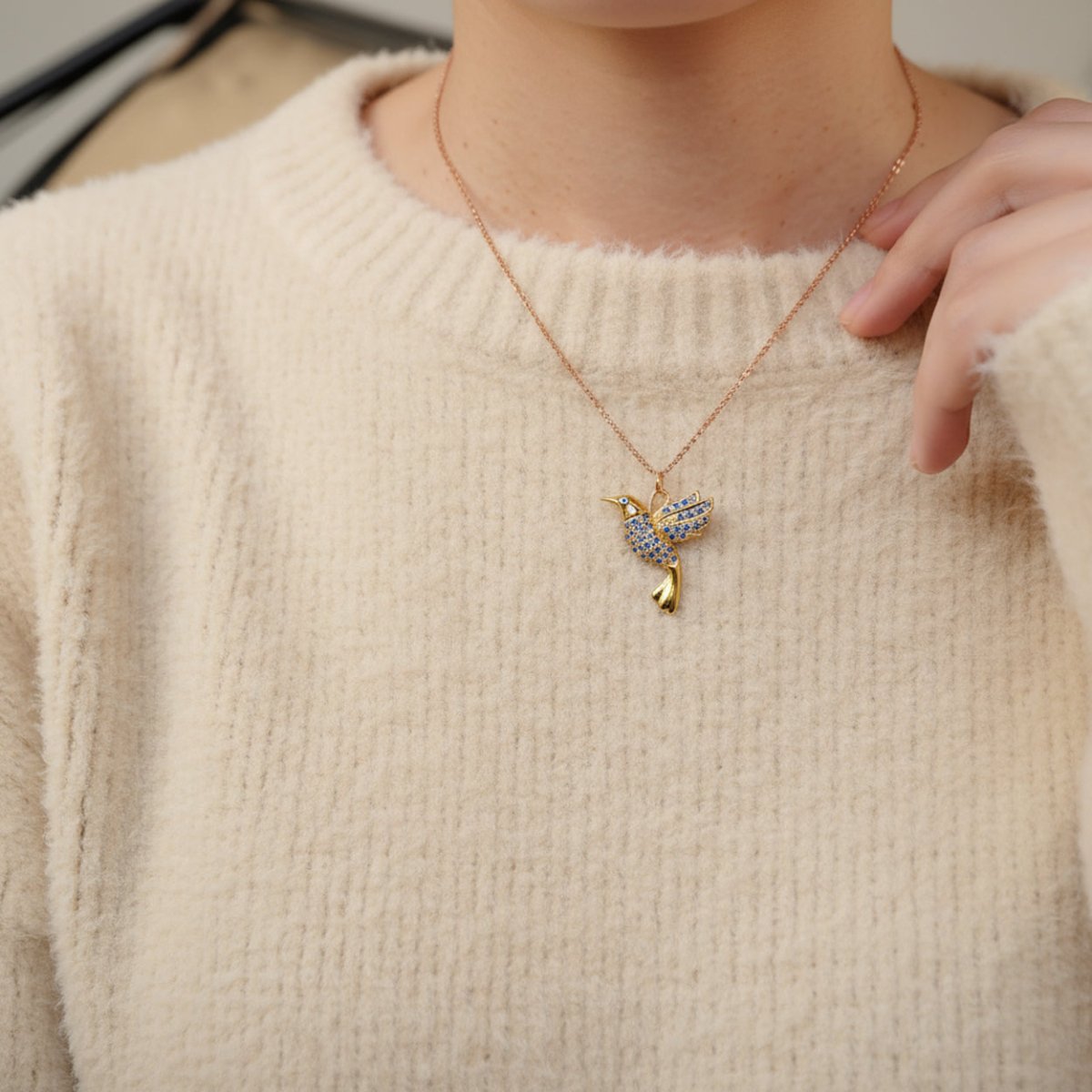 Bird Sappphire Gold Charm Tullia - SOVATS