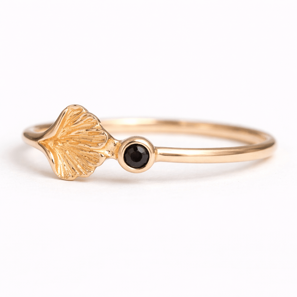 Black Diamond Ginkgo Gold Ring Kamila - SOVATS