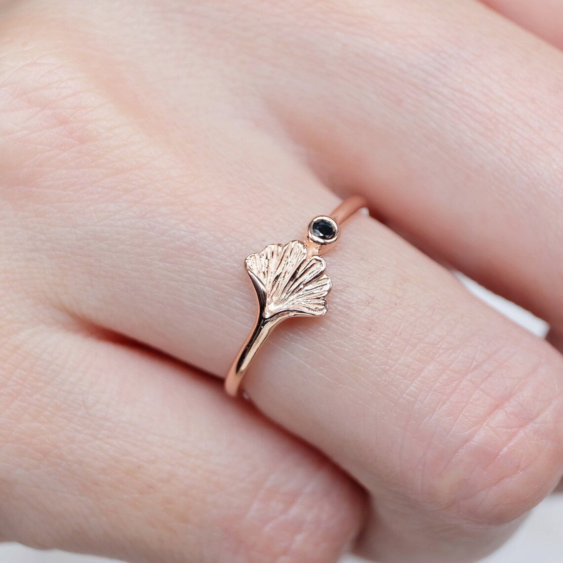 Black Diamond Ginkgo Ring Kamila - SOVATS