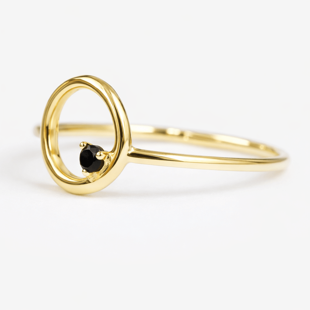 Black Diamond Open Circle Gold Ring Silus - SOVATS