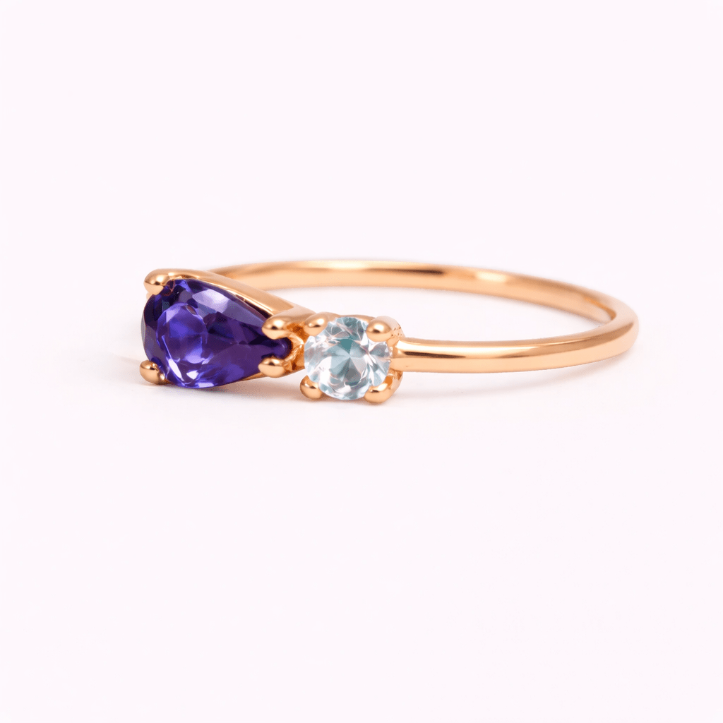 Blue Sapphire and Aquamarine Dual Gold Ring - SOVATS