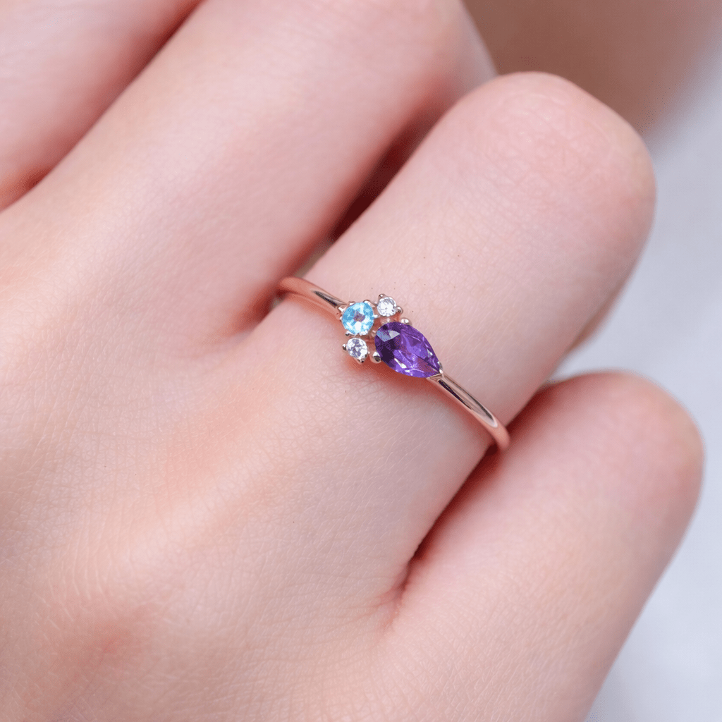 Blue Topaz Amethyst Diamond Golf Ring Eleanor - SOVATS