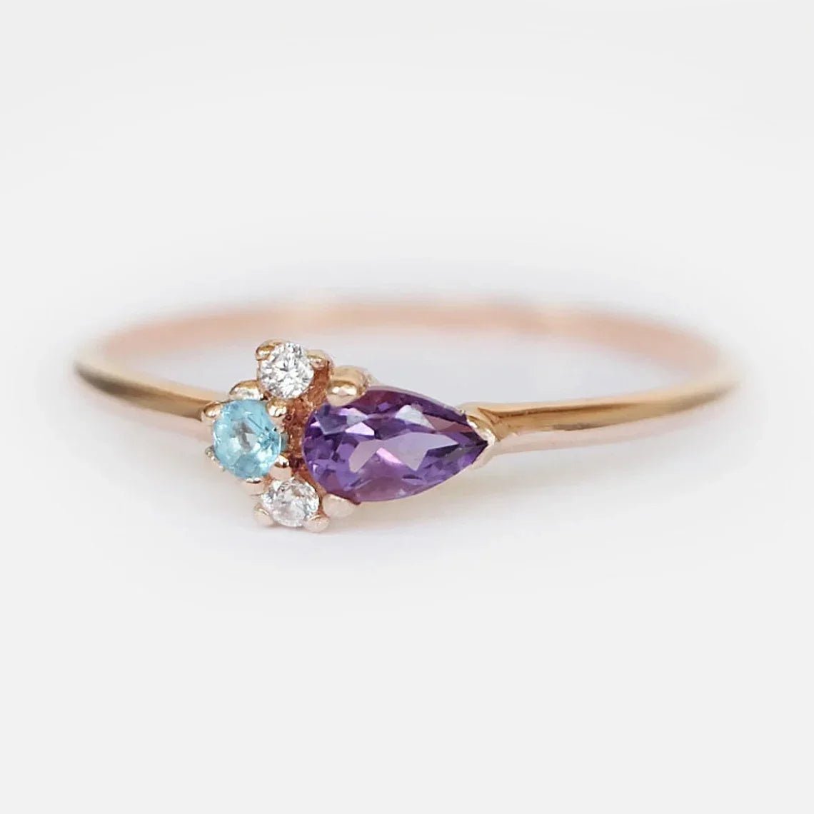 Blue Topaz Amethyst Diamond Ring Eleanor - SOVATS