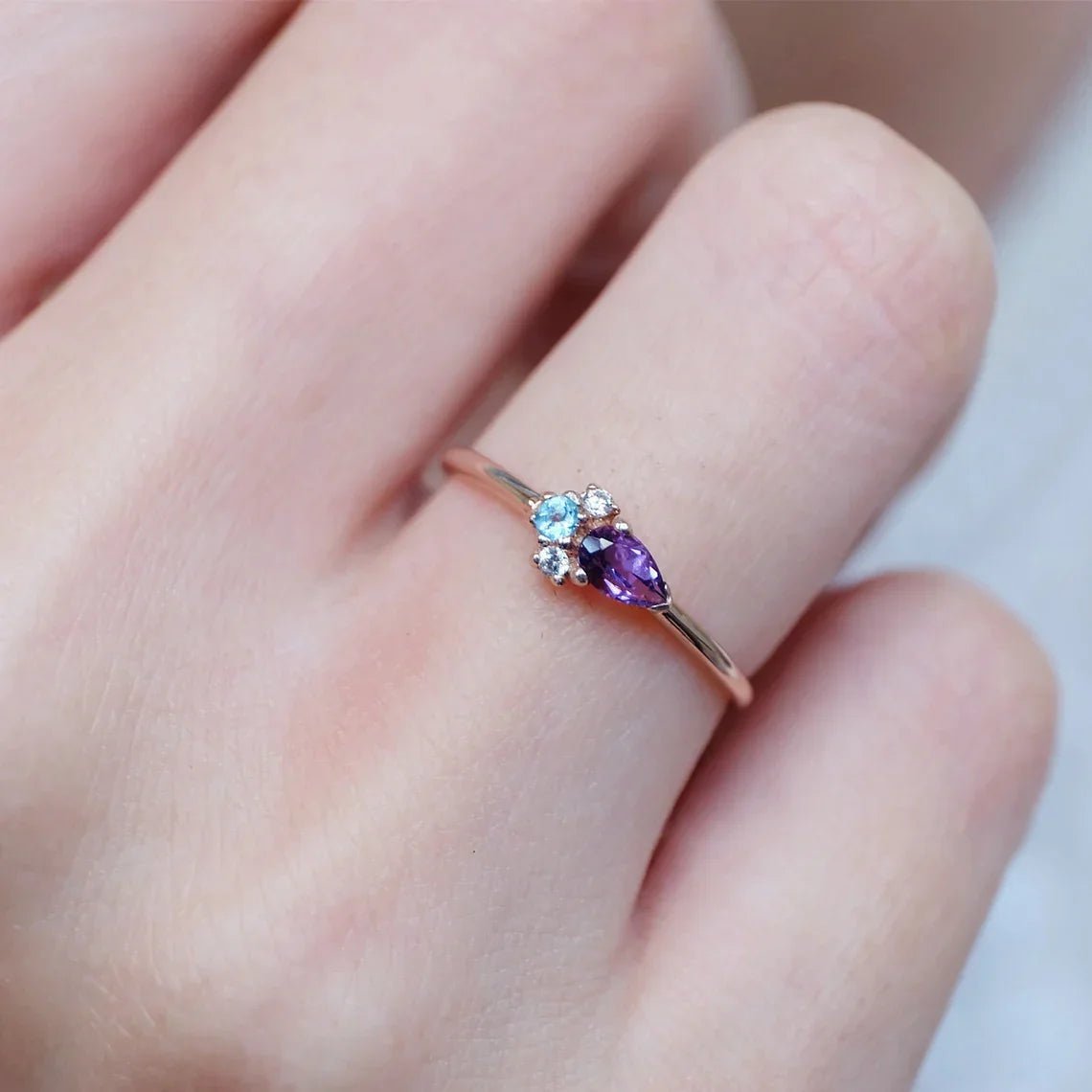 Blue Topaz Amethyst Diamond Ring Eleanor - SOVATS