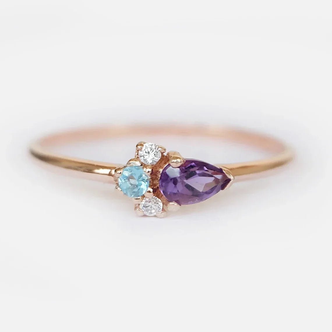 Blue Topaz Amethyst Diamond Ring Eleanor - SOVATS