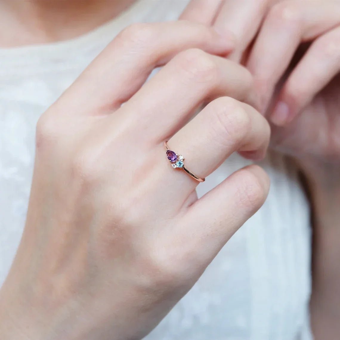 Blue Topaz Amethyst Diamond Ring Eleanor - SOVATS